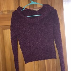 Off-the-shoulder cropped maroon sweater